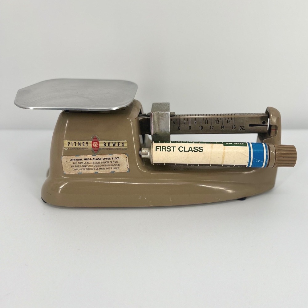 Pitney Bowes Postal Scale Metal Vintage Mid Century Tan Retro Office Decor